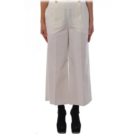 Liu Jo - - Bell Leg Pant with Jewel Buttons - White - Trousers - Made in Italy - Luxury Exclusive Collection - Avvenice