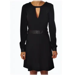 Liu Jo - Long Sleeve Dress with Faux Leather Details - Black - Dress - Made in Italy - Luxury Exclusive Collection - Avvenice^ Dresses