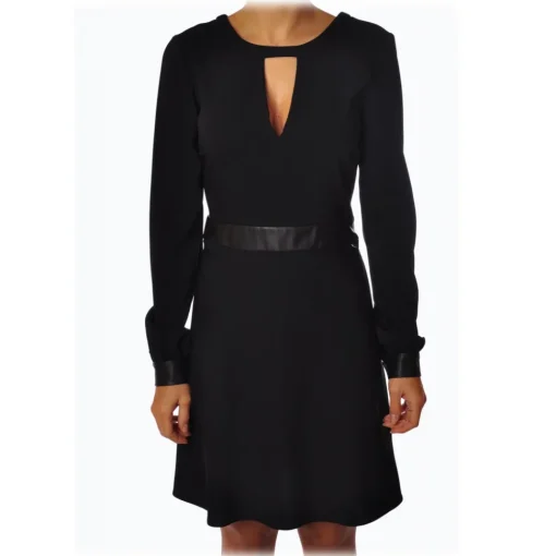Liu Jo - Long Sleeve Dress with Faux Leather Details - Black - Dress - Made in Italy - Luxury Exclusive Collection - Avvenice^ Dresses