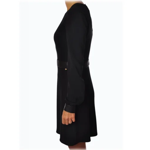 Liu Jo - Long Sleeve Dress with Faux Leather Details - Black - Dress - Made in Italy - Luxury Exclusive Collection - Avvenice^ Dresses