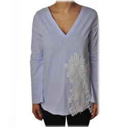 Liu Jo - Pinstripe Patterned Shirt with Embroidery - Light Blue - Shirts - Made in Italy - Luxury Exclusive Collection - Avvenice^ Shirts