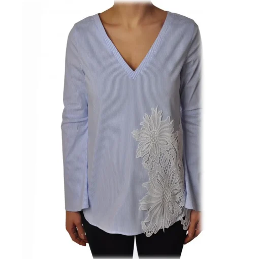 Liu Jo - Pinstripe Patterned Shirt with Embroidery - Light Blue - Shirts - Made in Italy - Luxury Exclusive Collection - Avvenice^ Shirts