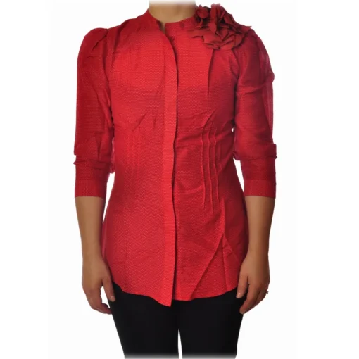 Liu Jo - Shirt with Fabric Flower Detail - Red - Shirts - Made in Italy - Luxury Exclusive Collection - Avvenice^ Shirts