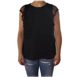 Liu Jo - Top with Lace and Ruffle Details - Black - Made in Italy - Luxury Exclusive Collection - Avvenice^ Tops