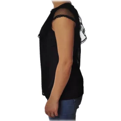 Liu Jo - Top with Lace and Ruffle Details - Black - Made in Italy - Luxury Exclusive Collection - Avvenice^ Tops
