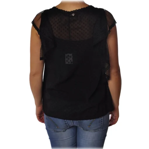 Liu Jo - Top with Lace and Ruffle Details - Black - Made in Italy - Luxury Exclusive Collection - Avvenice^ Tops