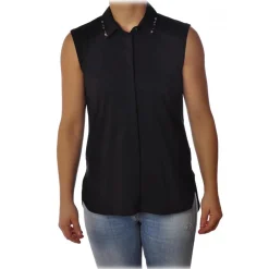 Liu Jo - Top with Studs Detail on Collar - Black - Made in Italy - Luxury Exclusive Collection - Avvenice^ Tops