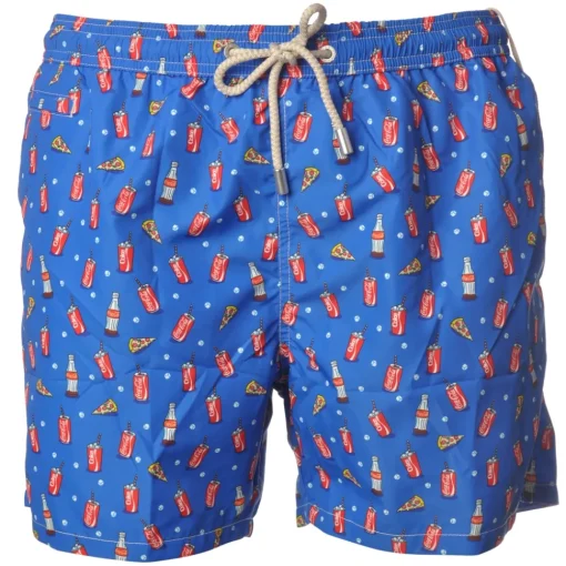 MC2 Saint Barth - Boxer Swimsuit in CocaCola and Pizza Pattern - Blue - Luxury Exclusive Collection - Avvenice^ Swimwear