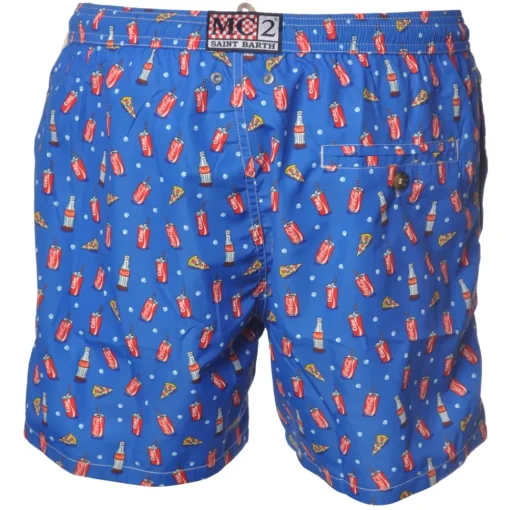 MC2 Saint Barth - Boxer Swimsuit in CocaCola and Pizza Pattern - Blue - Luxury Exclusive Collection - Avvenice^ Swimwear