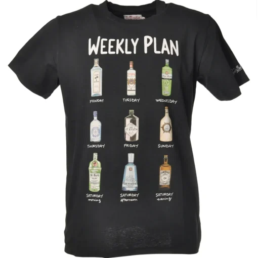 MC2 Saint Barth - T-Shirt with Bottles Print Weekly Plan - Blue - Luxury Exclusive Collection - Avvenice^ T-shirt