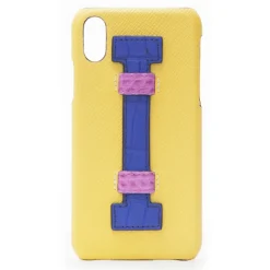 2 ME Style - Case Fingers Leather Yellow / Croco Blue - iPhone XS Max - Crocodile Leather Cover - Avvenice^ Case