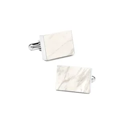 Mikol Marmi - White Carrara Rectangular Marble Cuff Links - Real Marble - Collection - Avvenice