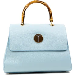 Miriam Tirinzoni - Calf Leather Bag with Bamboo Handle - Light Blue - Bags - Luxury Exclusive Collection - Avvenice^ Bags