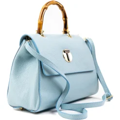 Miriam Tirinzoni - Calf Leather Bag with Bamboo Handle - Light Blue - Bags - Luxury Exclusive Collection - Avvenice^ Bags