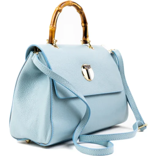 Miriam Tirinzoni - Calf Leather Bag with Bamboo Handle - Light Blue - Bags - Luxury Exclusive Collection - Avvenice^ Bags
