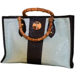 Miriam Tirinzoni - White and Brown Color Bag with Bamboo Handle - Bags - Luxury Exclusive Collection - Avvenice^ Bags