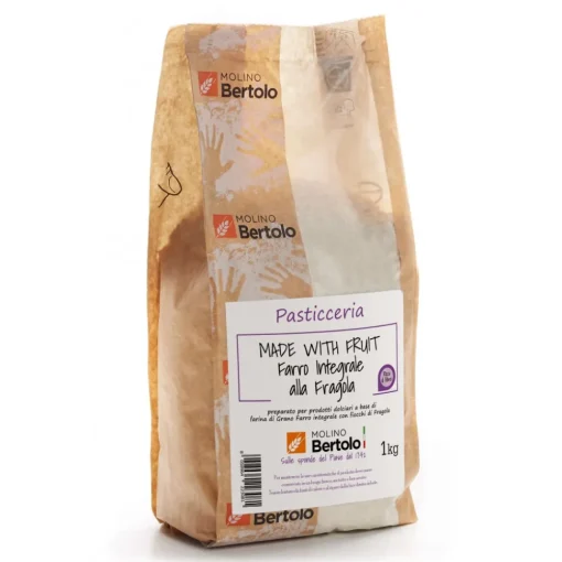 Molino Bertolo - Wholemeal Strawberry Flour - Made With Fruit - Wholemeal Flour with Raspberry Flakes - 1 Kg - Avvenice^ Pasta & Cereals