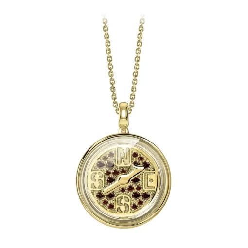 NESS1 - Compass Necklace 9kt Yellow Gold and Diamonds - Time Collection - Handcrafted Necklace - High Quality Luxury - Avvenice
