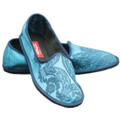 Venetian Reflections by Nicolao Nicolao Atelier - Furlana Slipper in Blue Silk Damask - Woman - Shoe - Made in Italy - Luxury Exclusive Collection - Avvenice