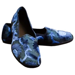 Venetian Reflections by Nicolao Nicolao Atelier - Furlana Slipper Venezia in Velvet and Damask - Blue Black - Shoe - Made in Italy - Luxury Exclusive Collection - Avvenice^ Slippers
