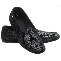 Venetian Reflections by Nicolao Nicolao Atelier - Furlana Velvet Slipper - Color Black Silver Damask Man - Shoe - Made in Italy - Luxury Exclusive Collection - Avvenice^ Slippers