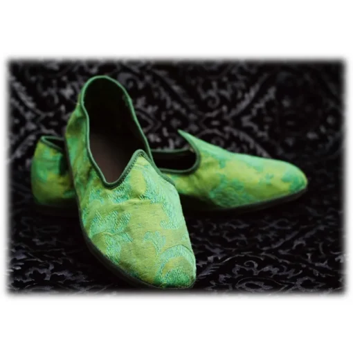 Venetian Reflections by Nicolao Nicolao Atelier - Furlana Venezia Silk Damask Slipper - Green - Shoe - Made in Italy - Luxury Exclusive Collection - Avvenice^ Slippers