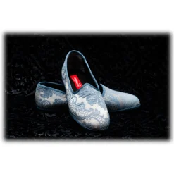 Venetian Reflections by Nicolao Nicolao Atelier - Furlana Slipper in Damask - Celeste Color Woman - Shoe - Made in Italy - Luxury Exclusive Collection - Avvenice