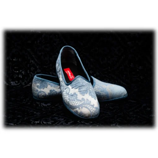Venetian Reflections by Nicolao Nicolao Atelier - Furlana Slipper in Damask - Celeste Color Woman - Shoe - Made in Italy - Luxury Exclusive Collection - Avvenice
