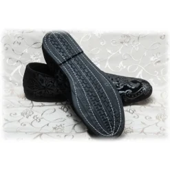 Venetian Reflections by Nicolao Nicolao Atelier - Furlana Velvet Slipper - Color Black Silver Damask Man - Shoe - Made in Italy - Luxury Exclusive Collection - Avvenice^ Slippers