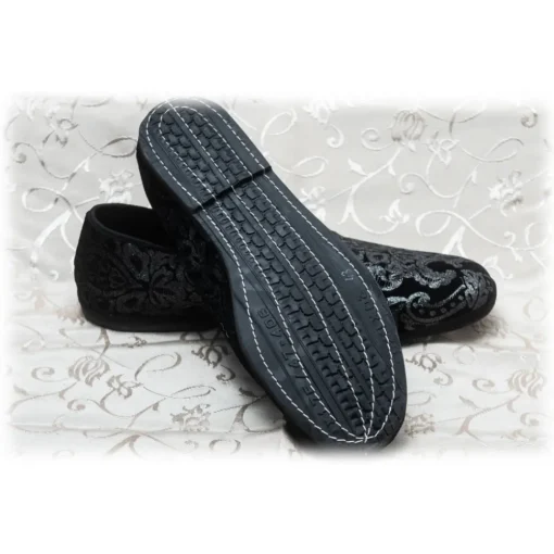 Venetian Reflections by Nicolao Nicolao Atelier - Furlana Velvet Slipper - Color Black Silver Damask Man - Shoe - Made in Italy - Luxury Exclusive Collection - Avvenice^ Slippers