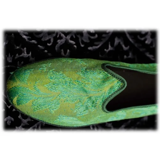 Venetian Reflections by Nicolao Nicolao Atelier - Furlana Venezia Silk Damask Slipper - Green - Shoe - Made in Italy - Luxury Exclusive Collection - Avvenice^ Slippers