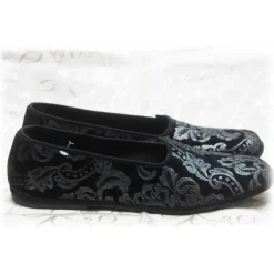 Venetian Reflections by Nicolao Nicolao Atelier - Furlana Velvet Slipper - Color Black Silver Damask Man - Shoe - Made in Italy - Luxury Exclusive Collection - Avvenice^ Slippers