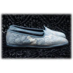 Venetian Reflections by Nicolao Nicolao Atelier - Furlana Slipper in Damask - Celeste Color Woman - Shoe - Made in Italy - Luxury Exclusive Collection - Avvenice