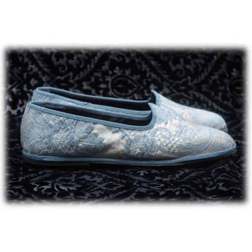 Venetian Reflections by Nicolao Nicolao Atelier - Furlana Slipper in Damask - Celeste Color Woman - Shoe - Made in Italy - Luxury Exclusive Collection - Avvenice