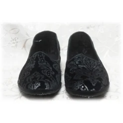 Venetian Reflections by Nicolao Nicolao Atelier - Furlana Velvet Slipper - Color Black Silver Damask Man - Shoe - Made in Italy - Luxury Exclusive Collection - Avvenice^ Slippers
