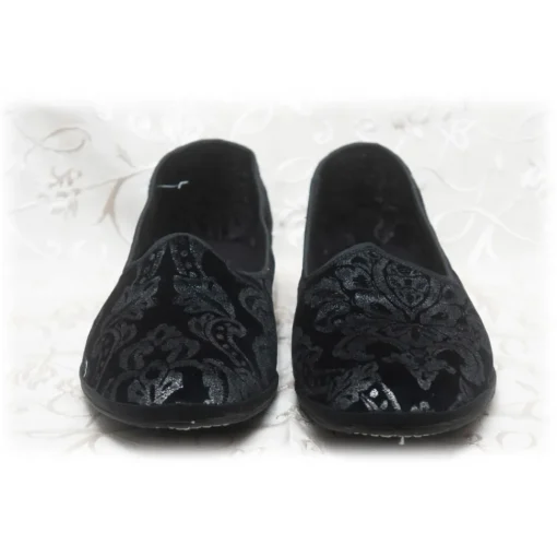 Venetian Reflections by Nicolao Nicolao Atelier - Furlana Velvet Slipper - Color Black Silver Damask Man - Shoe - Made in Italy - Luxury Exclusive Collection - Avvenice^ Slippers