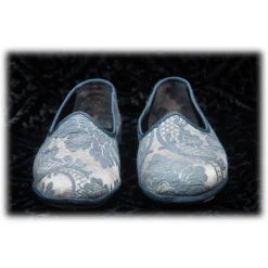 Venetian Reflections by Nicolao Nicolao Atelier - Furlana Slipper in Damask - Celeste Color Woman - Shoe - Made in Italy - Luxury Exclusive Collection - Avvenice
