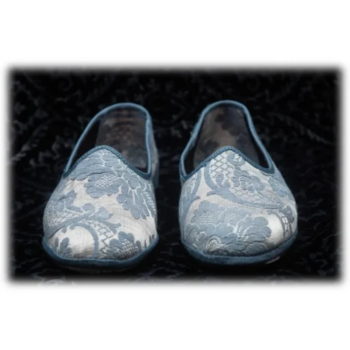 Venetian Reflections by Nicolao Nicolao Atelier - Furlana Slipper in Damask - Celeste Color Woman - Shoe - Made in Italy - Luxury Exclusive Collection - Avvenice