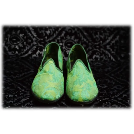 Venetian Reflections by Nicolao Nicolao Atelier - Furlana Venezia Silk Damask Slipper - Green - Shoe - Made in Italy - Luxury Exclusive Collection - Avvenice^ Slippers