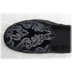 Venetian Reflections by Nicolao Nicolao Atelier - Furlana Velvet Slipper - Color Black Silver Damask Man - Shoe - Made in Italy - Luxury Exclusive Collection - Avvenice^ Slippers