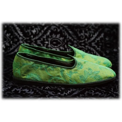Venetian Reflections by Nicolao Nicolao Atelier - Furlana Venezia Silk Damask Slipper - Green - Shoe - Made in Italy - Luxury Exclusive Collection - Avvenice^ Slippers