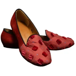 Venetian Reflections by Nicolao Nicolao Atelier - Silk Slipper Sock - Red with Velvet Check Pattern Woman - Shoe - Made in Italy - Luxury Exclusive Collection - Avvenice