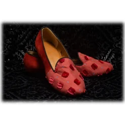 Venetian Reflections by Nicolao Nicolao Atelier - Silk Slipper Sock - Red with Velvet Check Pattern Woman - Shoe - Made in Italy - Luxury Exclusive Collection - Avvenice