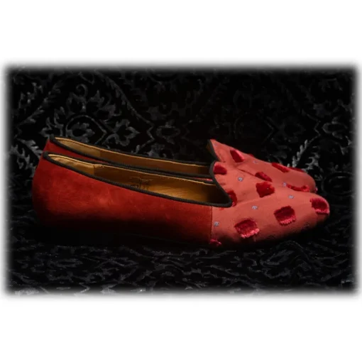 Venetian Reflections by Nicolao Nicolao Atelier - Silk Slipper Sock - Red with Velvet Check Pattern Woman - Shoe - Made in Italy - Luxury Exclusive Collection - Avvenice