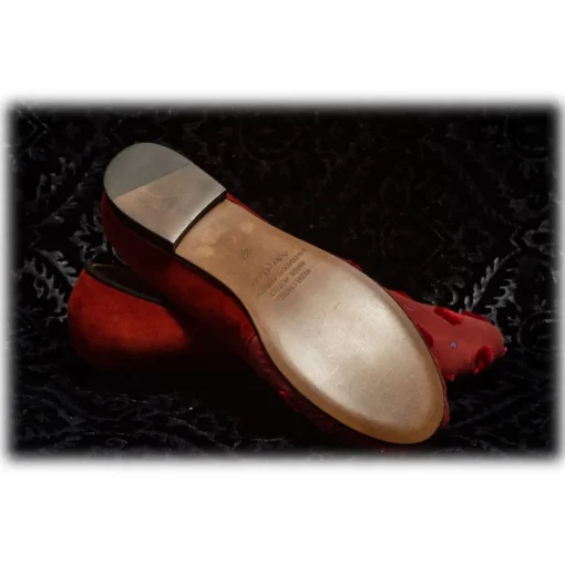 Venetian Reflections by Nicolao Nicolao Atelier - Silk Slipper Sock - Red with Velvet Check Pattern Woman - Shoe - Made in Italy - Luxury Exclusive Collection - Avvenice