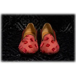 Venetian Reflections by Nicolao Nicolao Atelier - Silk Slipper Sock - Red with Velvet Check Pattern Woman - Shoe - Made in Italy - Luxury Exclusive Collection - Avvenice