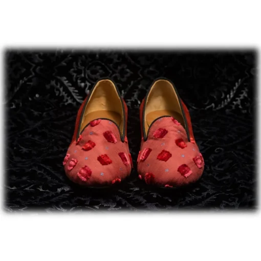 Venetian Reflections by Nicolao Nicolao Atelier - Silk Slipper Sock - Red with Velvet Check Pattern Woman - Shoe - Made in Italy - Luxury Exclusive Collection - Avvenice