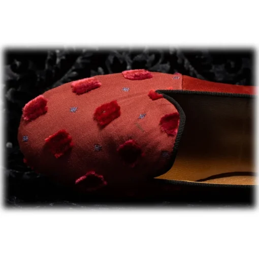 Venetian Reflections by Nicolao Nicolao Atelier - Silk Slipper Sock - Red with Velvet Check Pattern Woman - Shoe - Made in Italy - Luxury Exclusive Collection - Avvenice