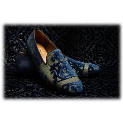 Venetian Reflections by Nicolao Nicolao Atelier - Silk Velvet Slipper Shoe - Blue Gold Man - Shoe - Made in Italy - Luxury Exclusive Collection - Avvenice^ Slippers