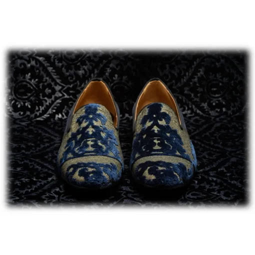 Venetian Reflections by Nicolao Nicolao Atelier - Silk Velvet Slipper Shoe - Blue Gold Man - Shoe - Made in Italy - Luxury Exclusive Collection - Avvenice^ Slippers